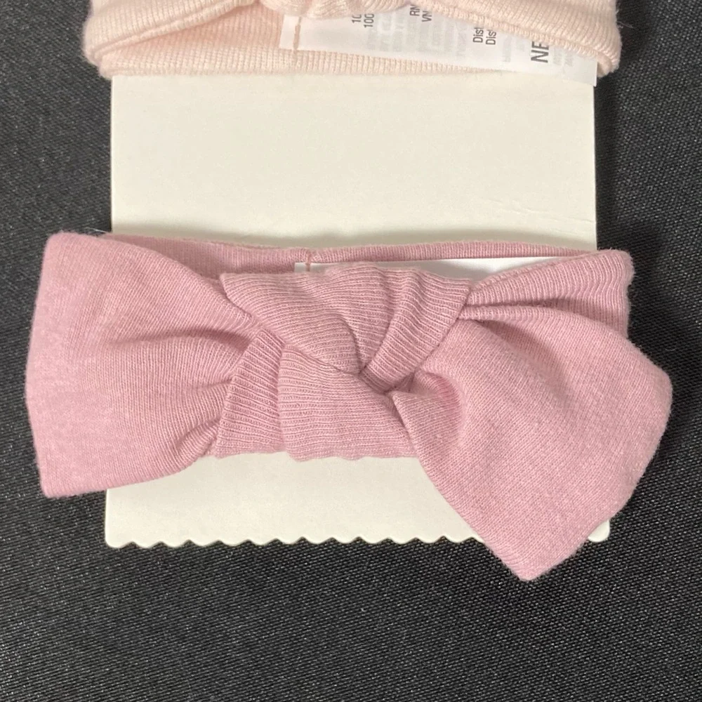 ⭐️ Cloud Island 100% Cotton Pink Bow Newborn Baby Headbands Set of 2
